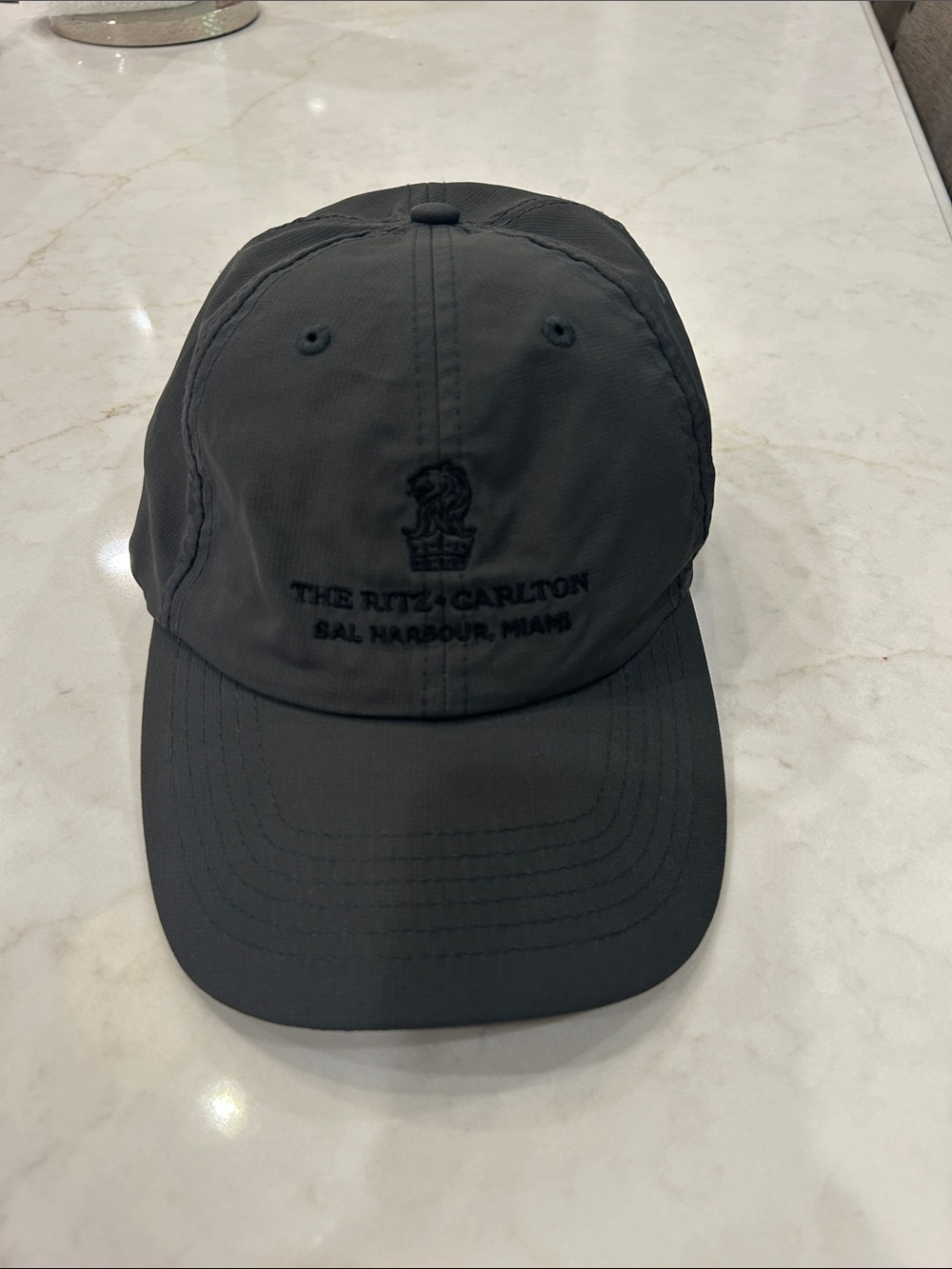 The Ritz-Carlton Embroidered Dark Grey Black Baseball Cap.  Bal Harbour, Miami